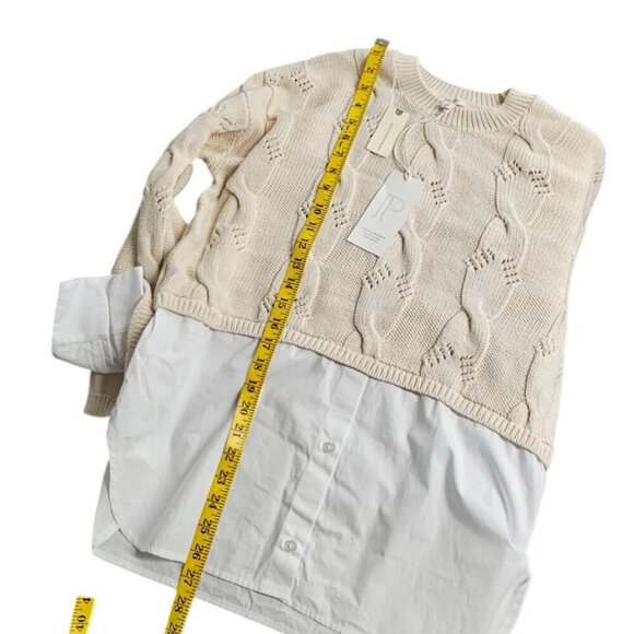 Anthropologie Womens Pilcro Cable Twofer Sweater, Knit, Ivory, Layered, Size M - Picture 5 of 9